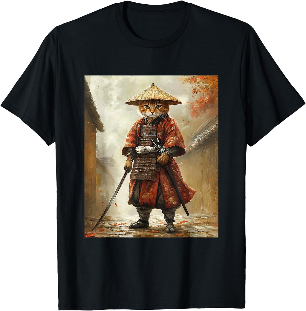 Handcrafted Cat Samurai Japan Japanese T-Shirt - Unique Graphic Men Women - T-Shirt, Sweatshirt, Hoodie