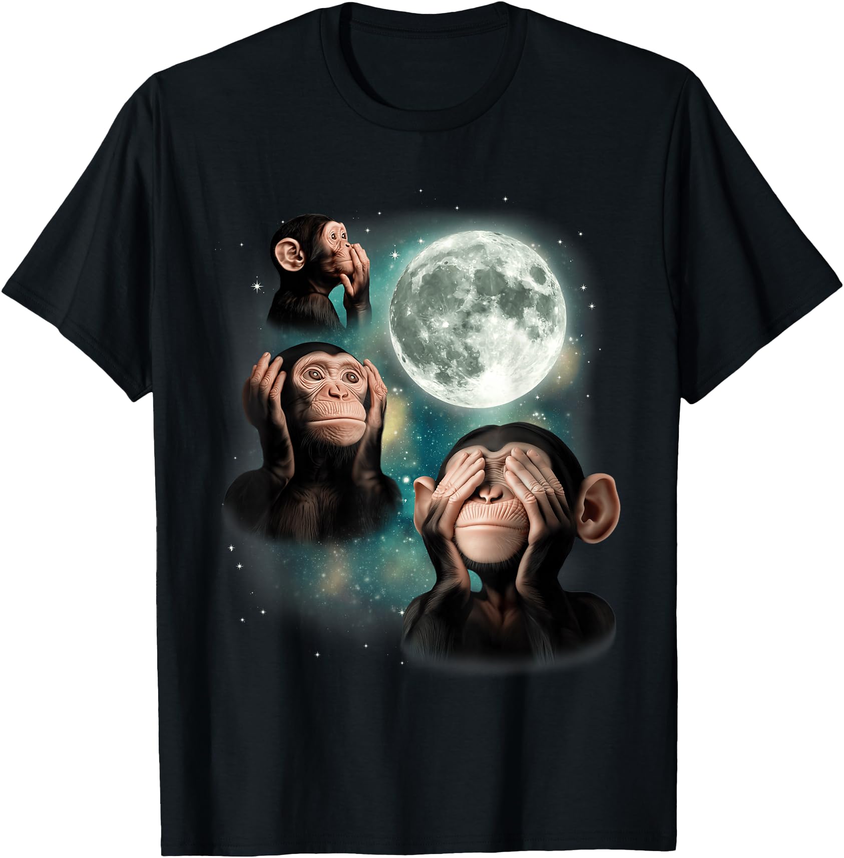 Three Monkey Moon 3 Monkey Weird Cursed T-Shirt - Aesthetic Graphic Unisex - T-Shirt, Sweatshirt, Hoodie