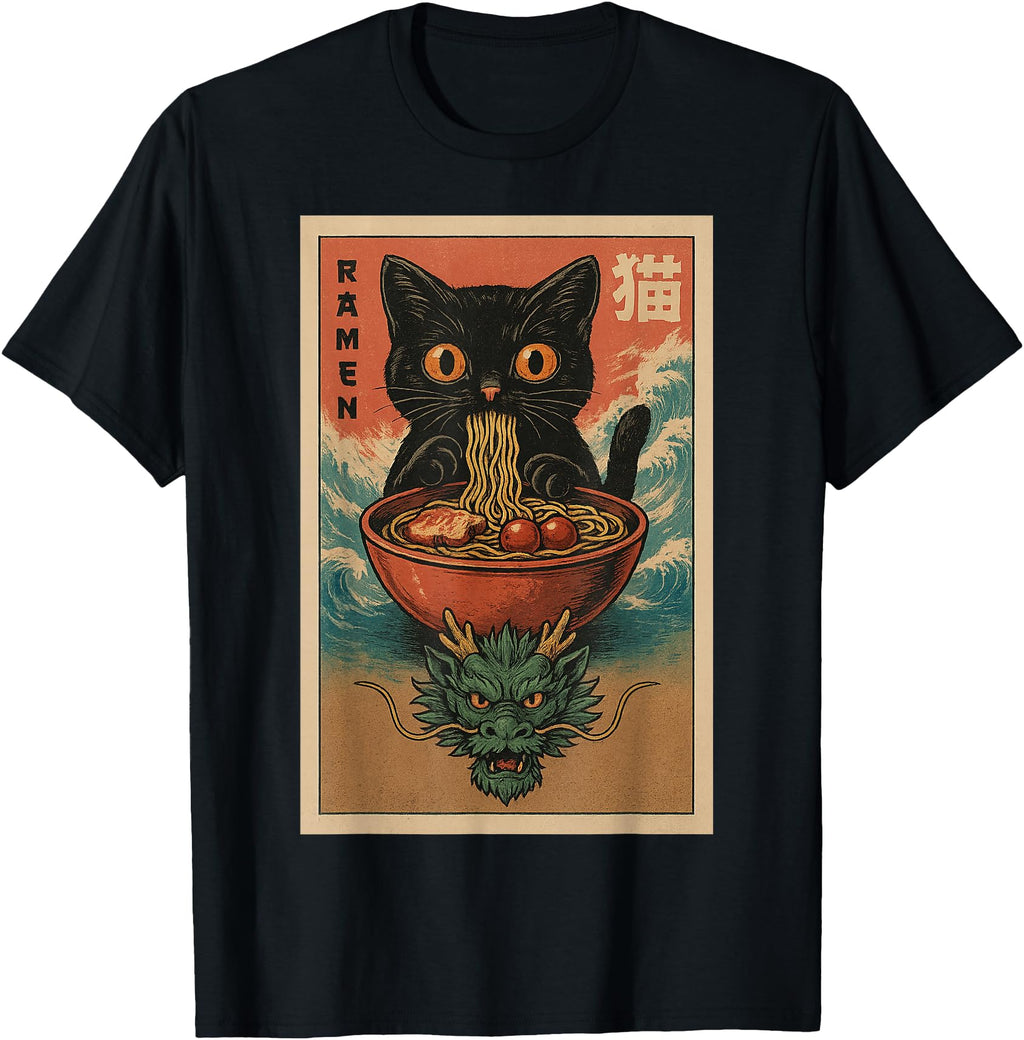 Anime Cat Ramen Japanese Art Kawaii Cat T-Shirt - Graphic Print for Adults - T-Shirt, Sweatshirt, Hoodie