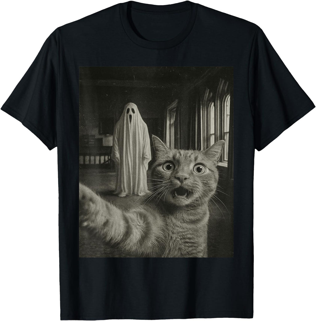 Haunted House Ghost Photo Tabby Cat Sweatshirt - Streetwear Style Unisex - T-Shirt, Sweatshirt, Hoodie