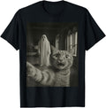 Haunted House Ghost Photo Tabby Cat Sweatshirt - Streetwear Style Unisex - T-Shirt, Sweatshirt, Hoodie