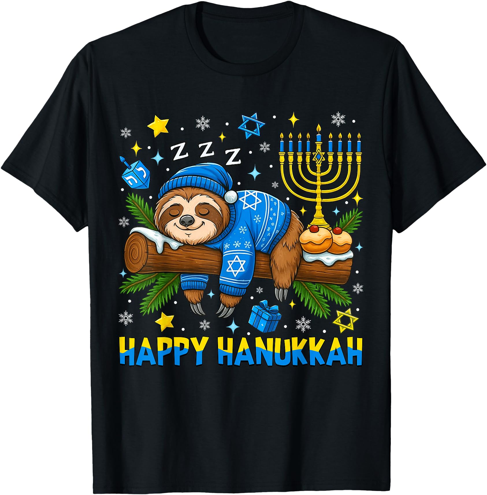Original Sleeping Sloth Menorah Happy T-Shirt - Fun Novelty Design Unisex - T-Shirt, Sweatshirt, Hoodie