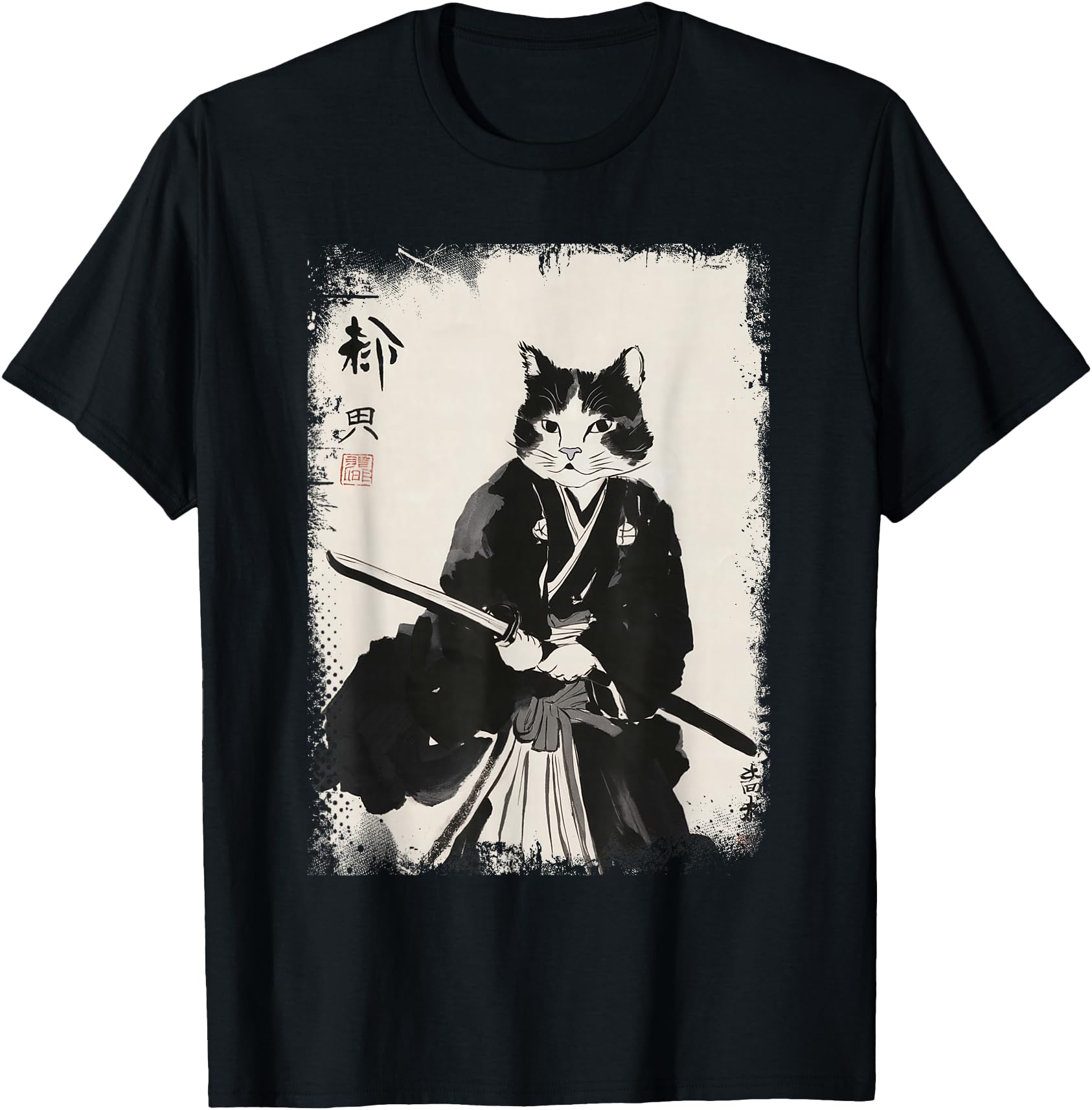 Cat Samurai Warrior Ukiyo E Art T-Shirt - Novelty Apparel Men Women - T-Shirt, Sweatshirt, Hoodie