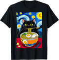 Authentic Starry Night Black Fat Cat Ramen Hoodie - Novelty Apparel Unisex - T-Shirt, Sweatshirt, Hoodie