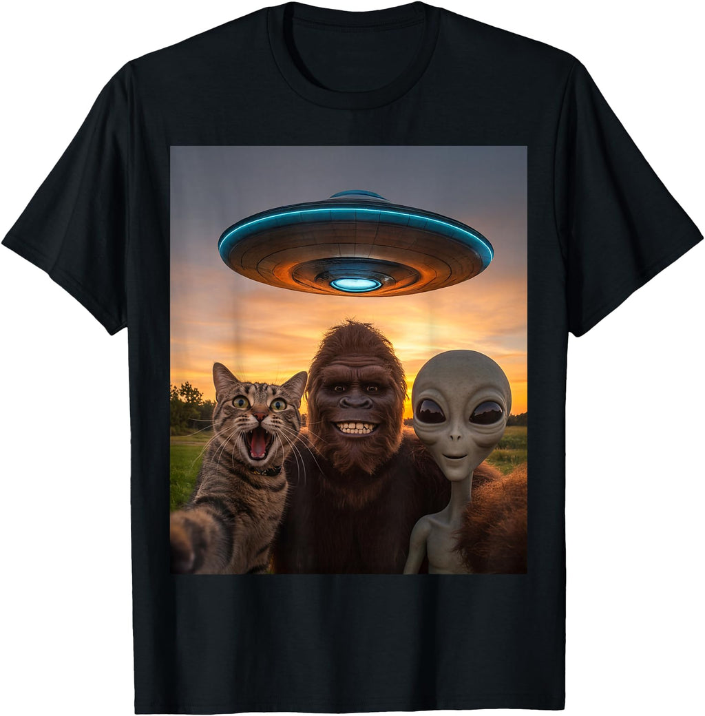 Exclusive Cat Bigfoot Alien Selfie Sweatshirt - Fun Novelty Design Unisex - T-Shirt, Sweatshirt, Hoodie