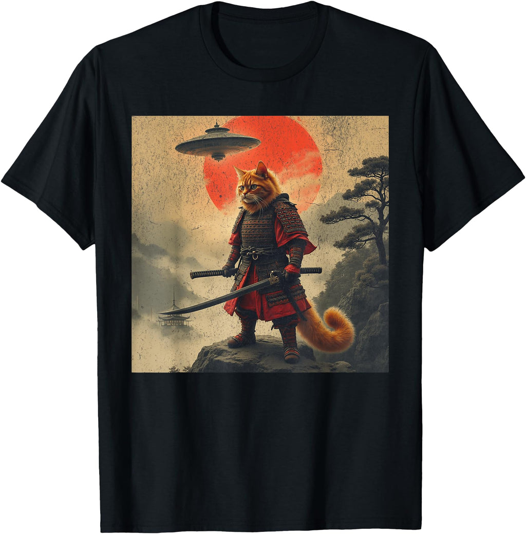 Samurai Orange Cat Warrior Japanese Ufo Hoodie - Novelty Apparel Unisex - T-Shirt, Sweatshirt, Hoodie