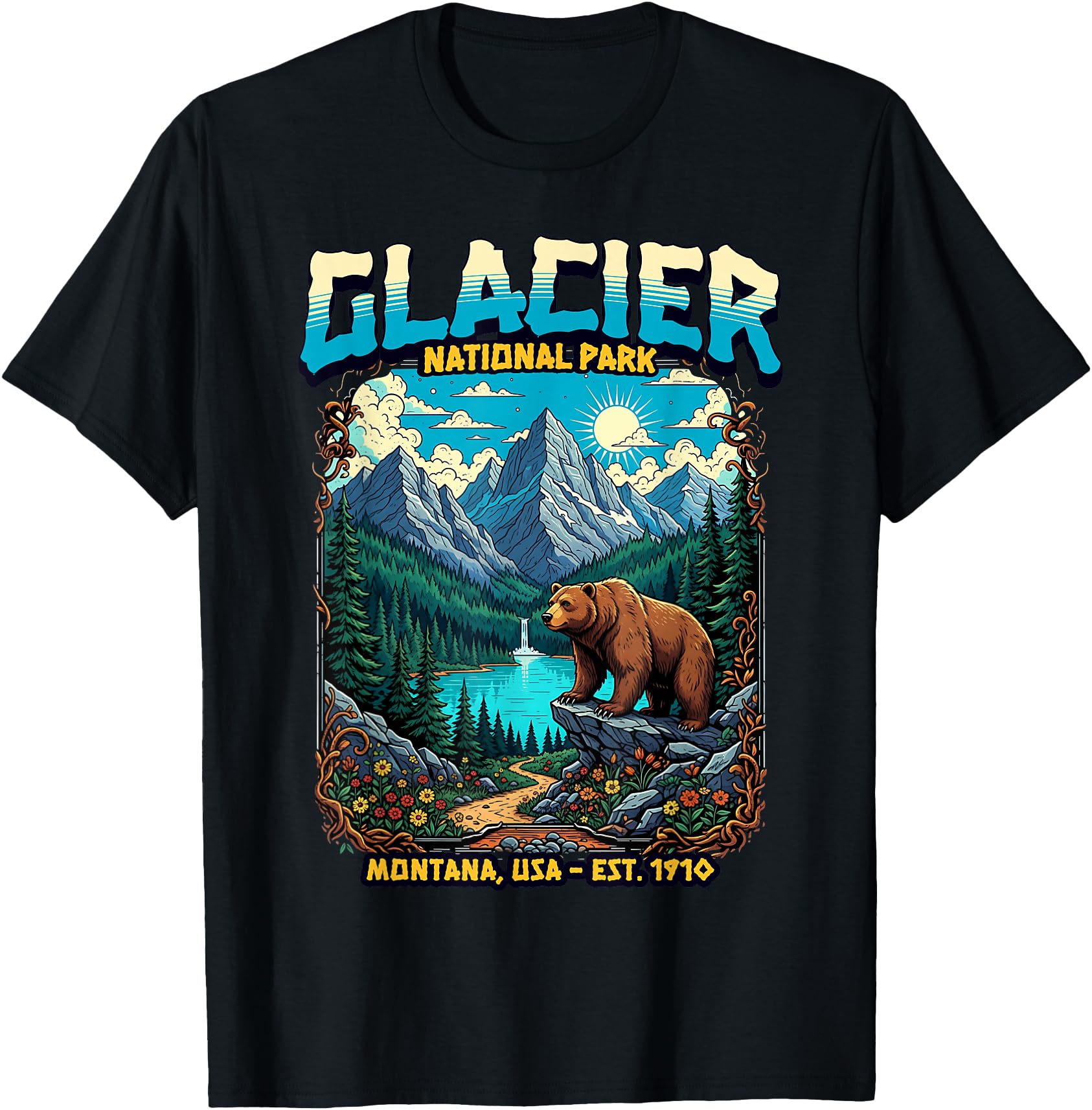 Glacier National Park Montana Usa Hoodie - Custom Art Print for Adults - T-Shirt, Sweatshirt, Hoodie
