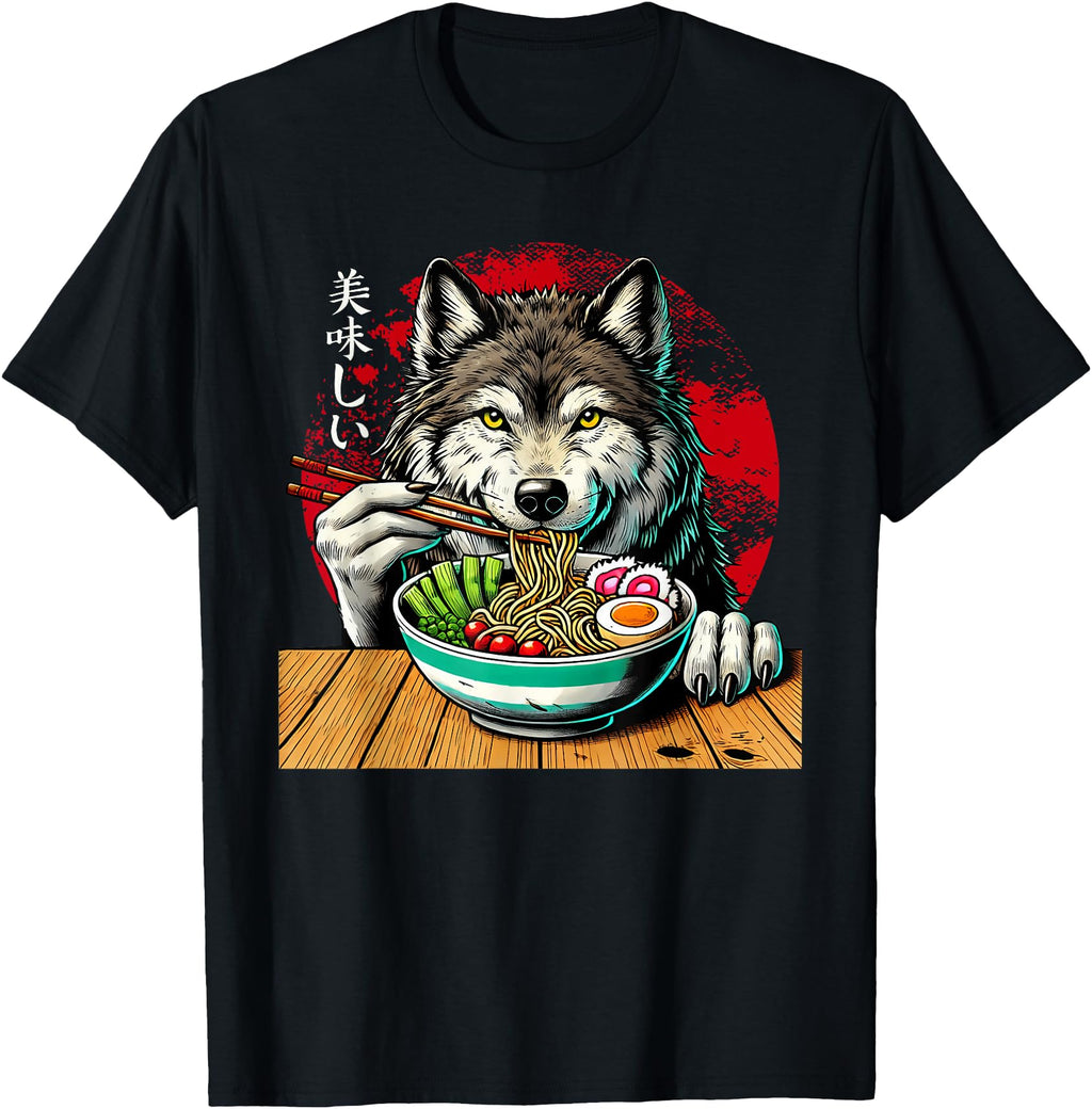 Original Wolf Eating Ramen Sweatshirt - Novelty Apparel for Adults - T-Shirt, Sweatshirt, Hoodie