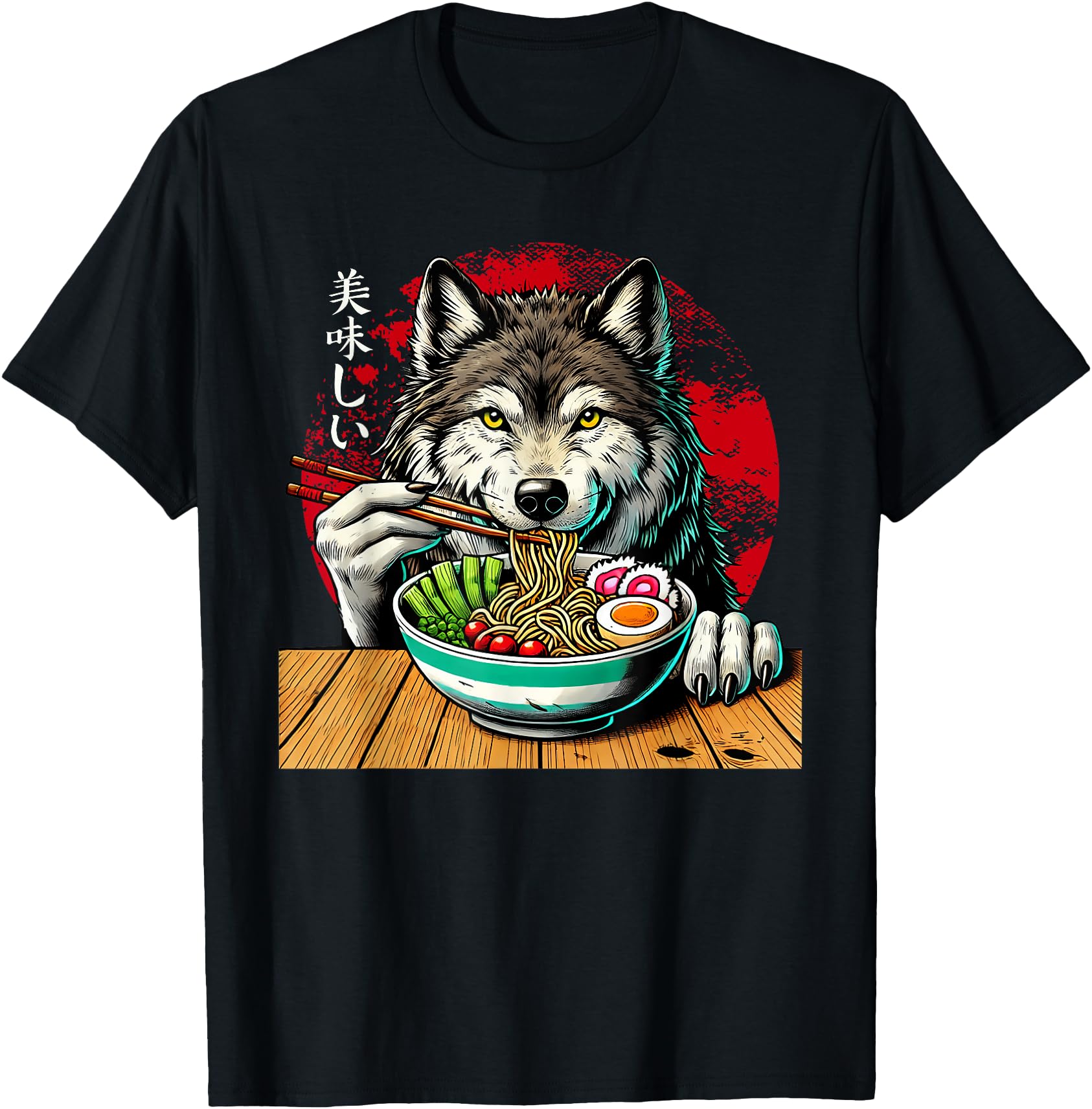 Original Wolf Eating Ramen Sweatshirt - Novelty Apparel for Adults - T-Shirt, Sweatshirt, Hoodie