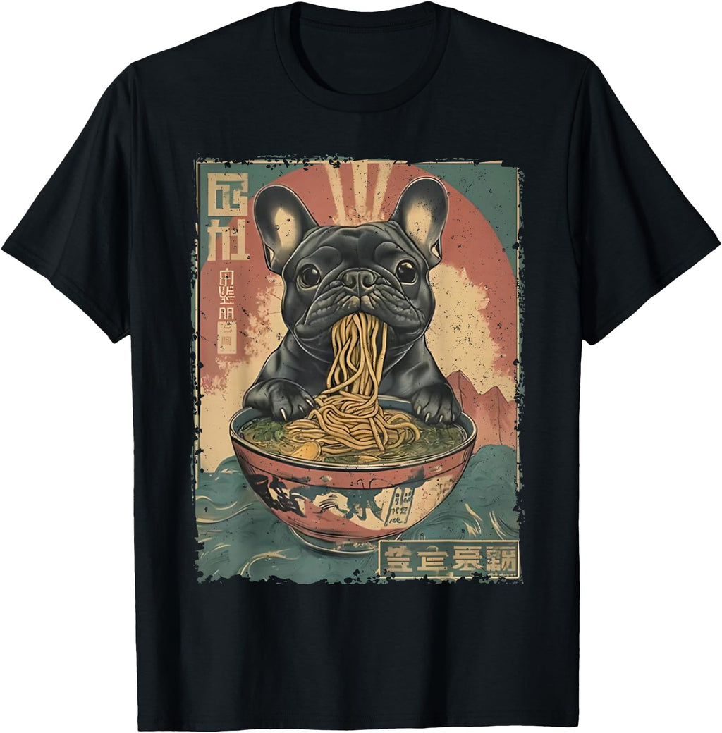 Handcrafted French Bulldog Ramen T-Shirt - Novelty Apparel for Adults - T-Shirt, Sweatshirt, Hoodie