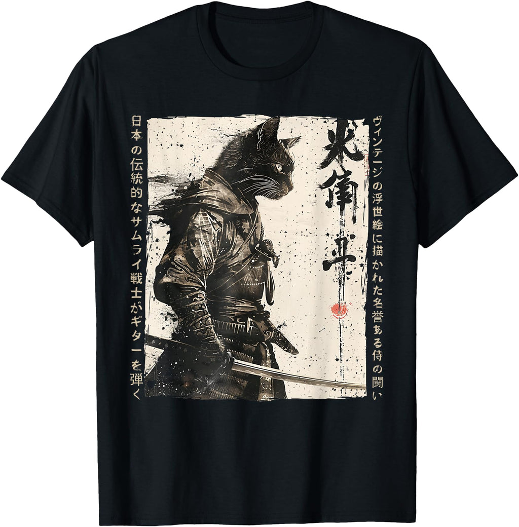 Original Samurai Cat Warrior Ukiyo Ink Sweatshirt - Graphic Print Unisex - T-Shirt, Sweatshirt, Hoodie