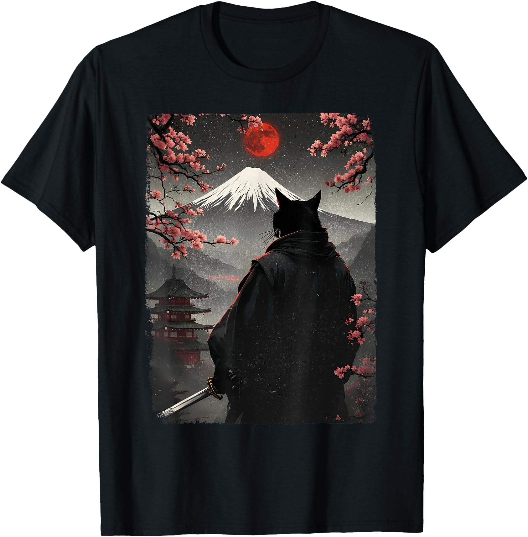 Exclusive Samurai Cat Warrior Blood Moon Sweatshirt - Graphic Print Unisex - T-Shirt, Sweatshirt, Hoodie