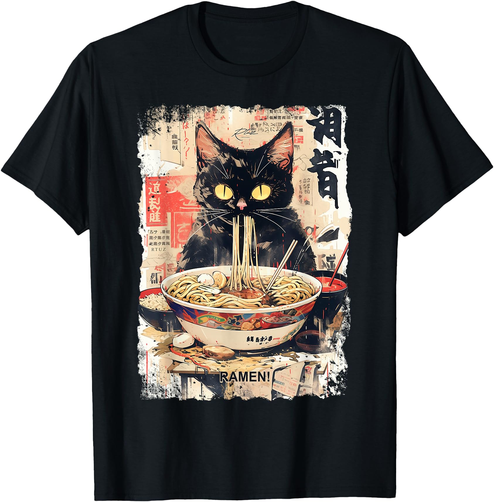 Authentic Ramen Noodles Cat Japan Y2K Hoodie - Aesthetic Graphic Unisex - T-Shirt, Sweatshirt, Hoodie