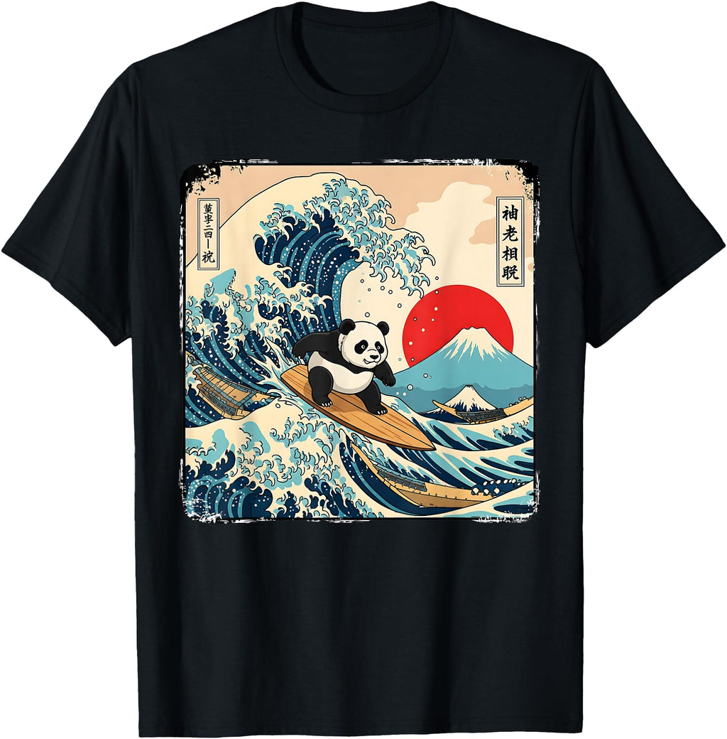 Exclusive Panda Surfing Japanese T-Shirt - Unique Graphic for Adults - T-Shirt, Sweatshirt, Hoodie