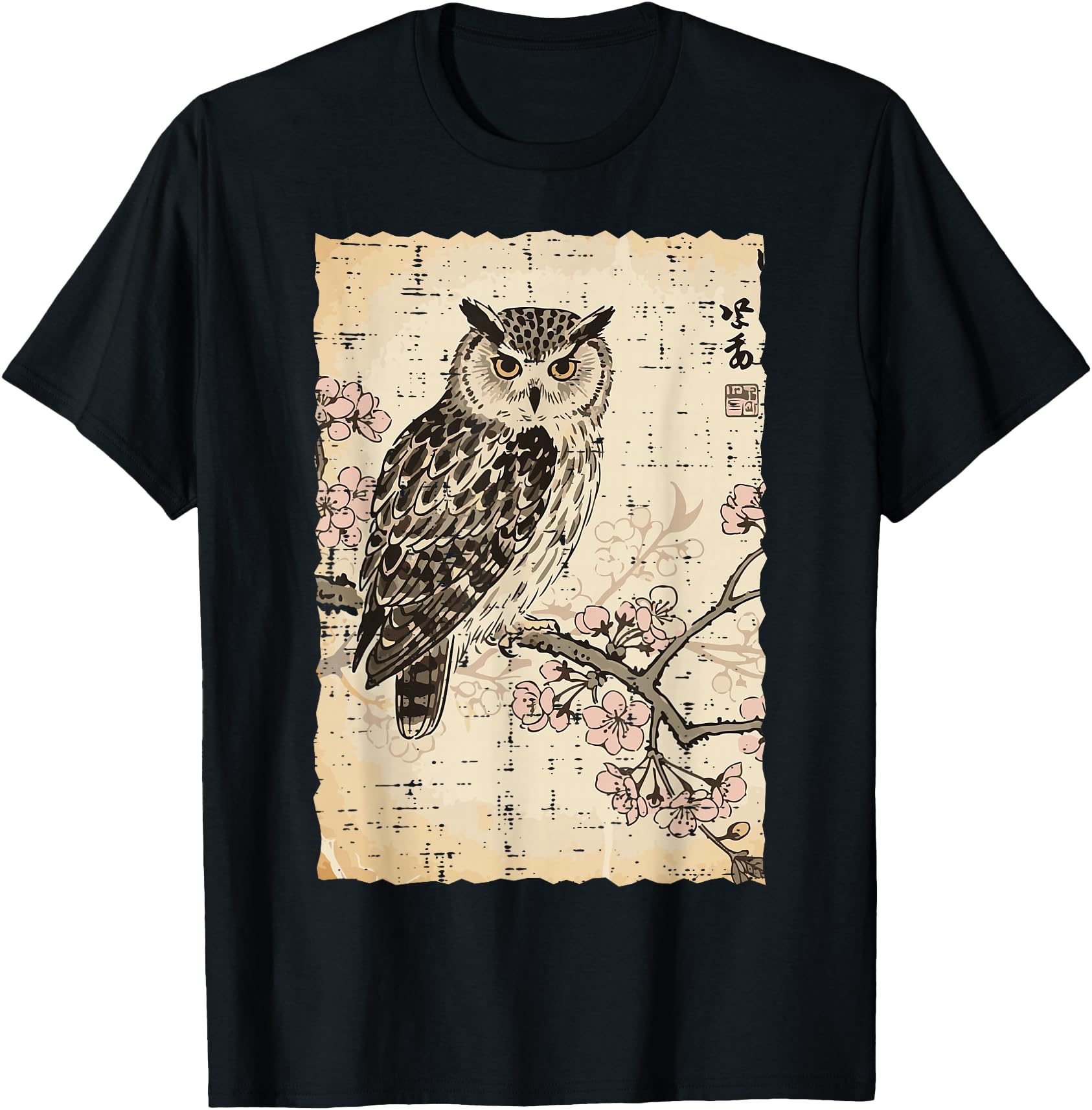 Handcrafted Japanese Owl Cherry Sweatshirt - Custom Art Print Unisex - T-Shirt, Sweatshirt, Hoodie