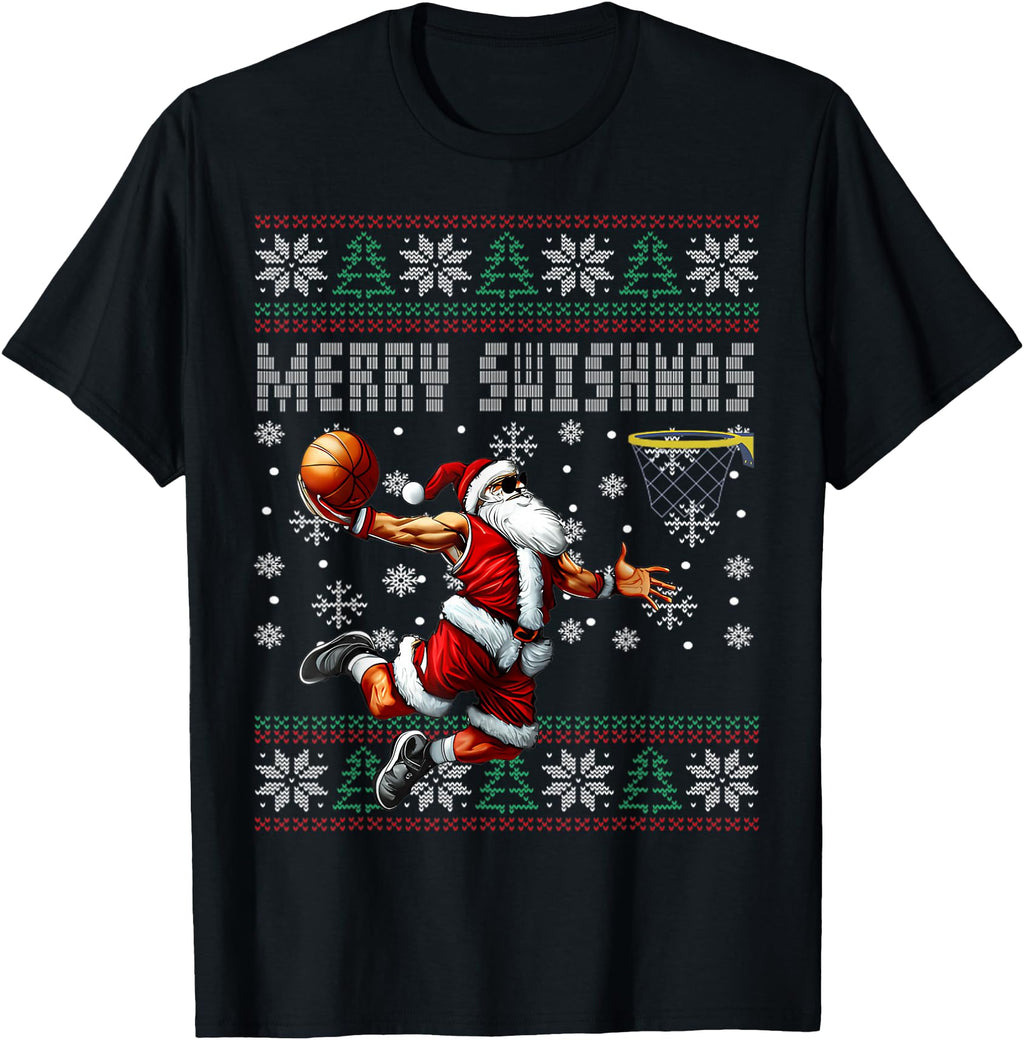 Merry Swishmas Basketball Ugly Artist T-Shirt - Trendy Graphic Men Women - T-Shirt, Sweatshirt, Hoodie