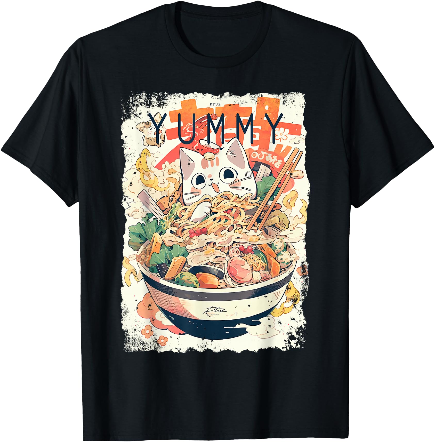 Ramen Noodles Cat Japan Y2K Kawaii T-Shirt - Fun Novelty Design for Adults - T-Shirt, Sweatshirt, Hoodie