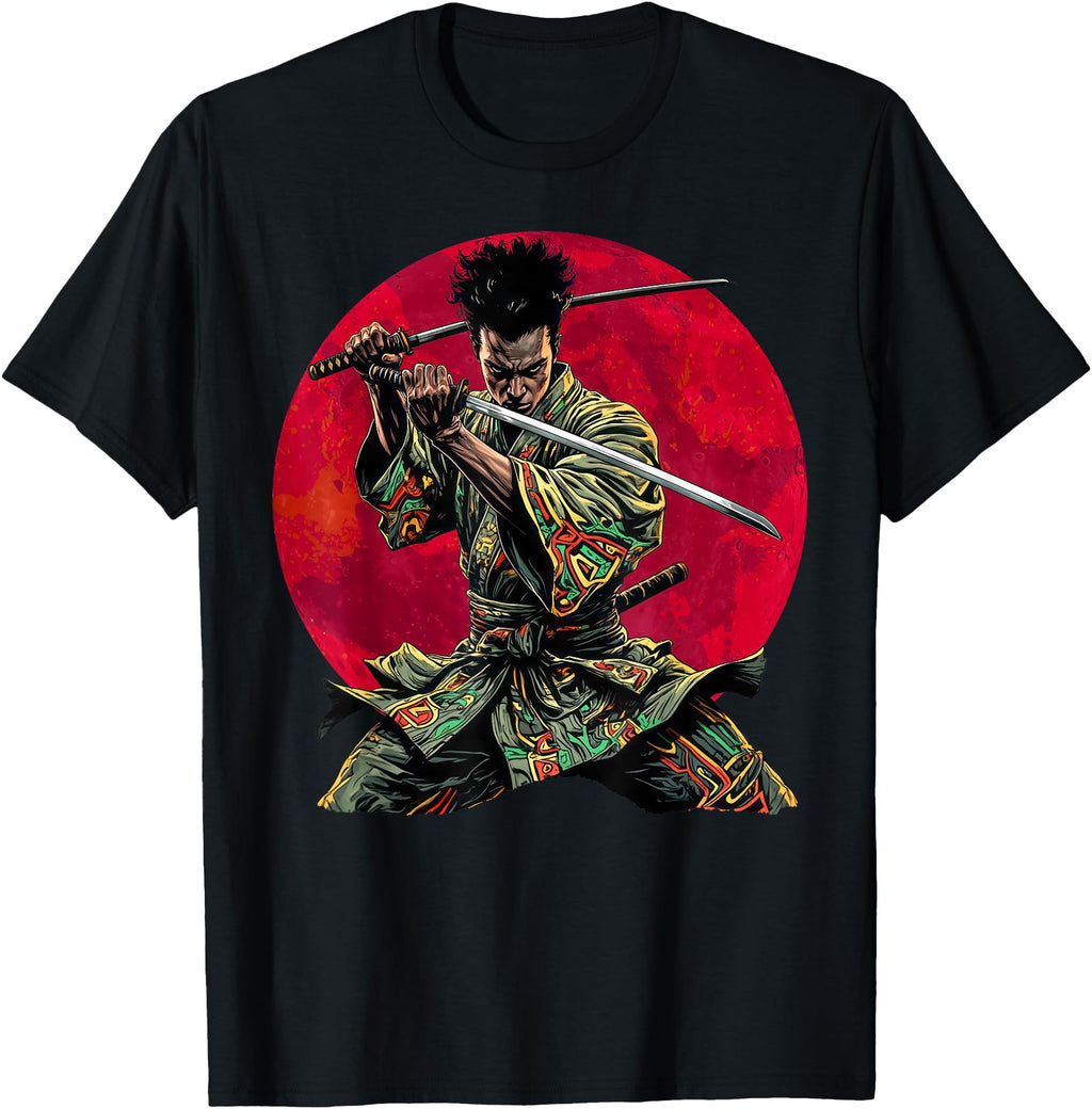Handcrafted Afro American Samurai Sweatshirt - Custom Art Print Men Women - T-Shirt, Sweatshirt, Hoodie