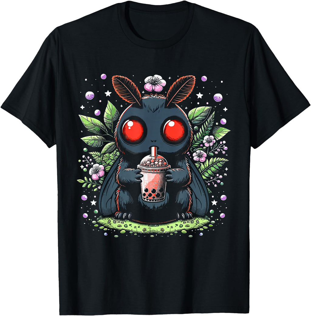 Handcrafted Mothman Boba Tea Kawaii Hoodie - Minimalist Print for Adults - T-Shirt, Sweatshirt, Hoodie