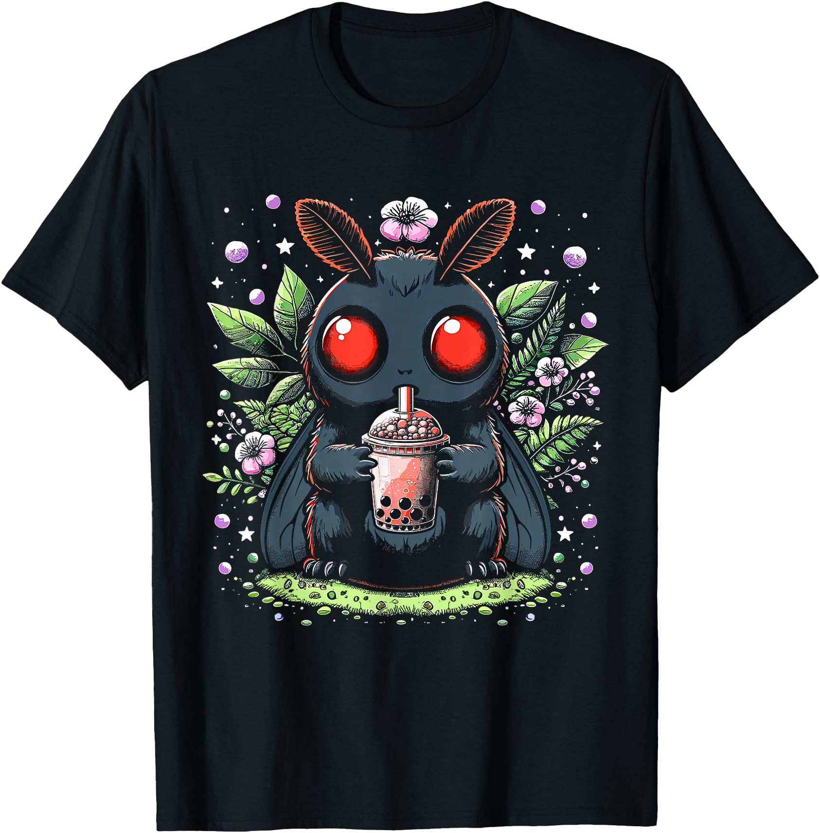 Handcrafted Mothman Boba Tea Kawaii Hoodie - Minimalist Print for Adults - T-Shirt, Sweatshirt, Hoodie