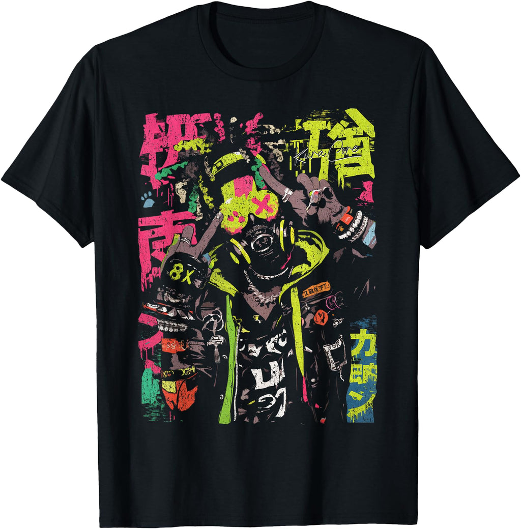 Japanese Streetwear Afro Cyberpunk Y2K T-Shirt - Graphic Print for Adults - T-Shirt, Sweatshirt, Hoodie