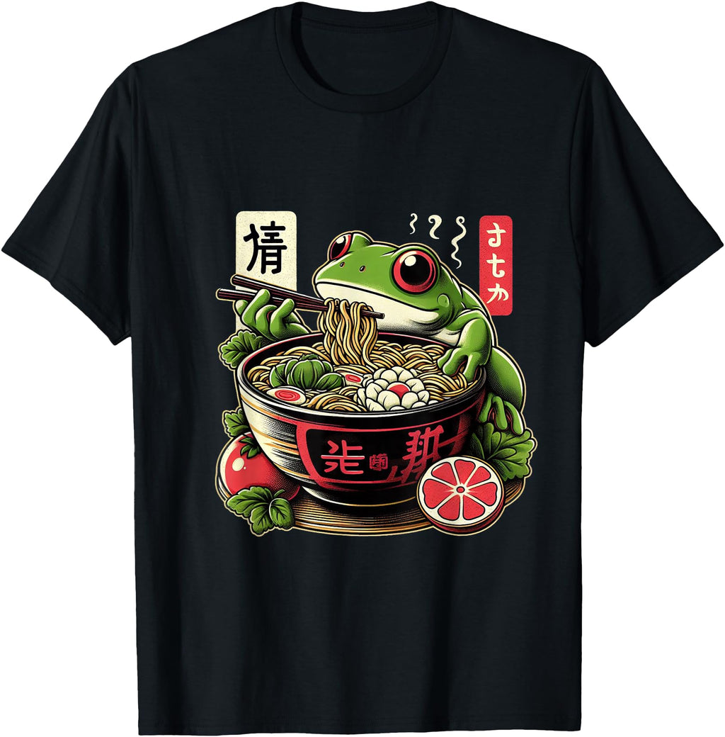Authentic Frog Eating Ramen Kawaii Neko Sweatshirt - Unique Graphic Unisex - T-Shirt, Sweatshirt, Hoodie