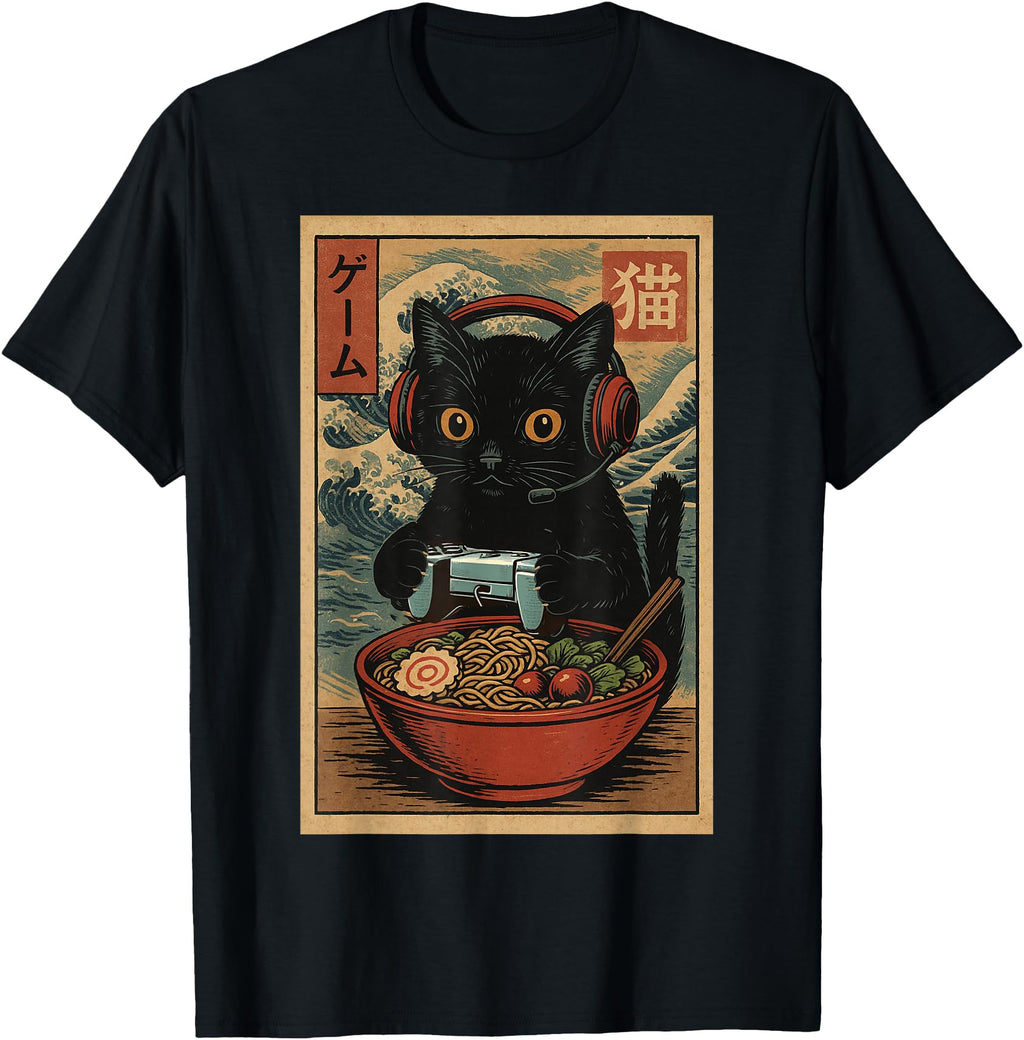 Handcrafted Kawaii Gamer Cat Sweatshirt - Aesthetic Graphic for Adults - T-Shirt, Sweatshirt, Hoodie
