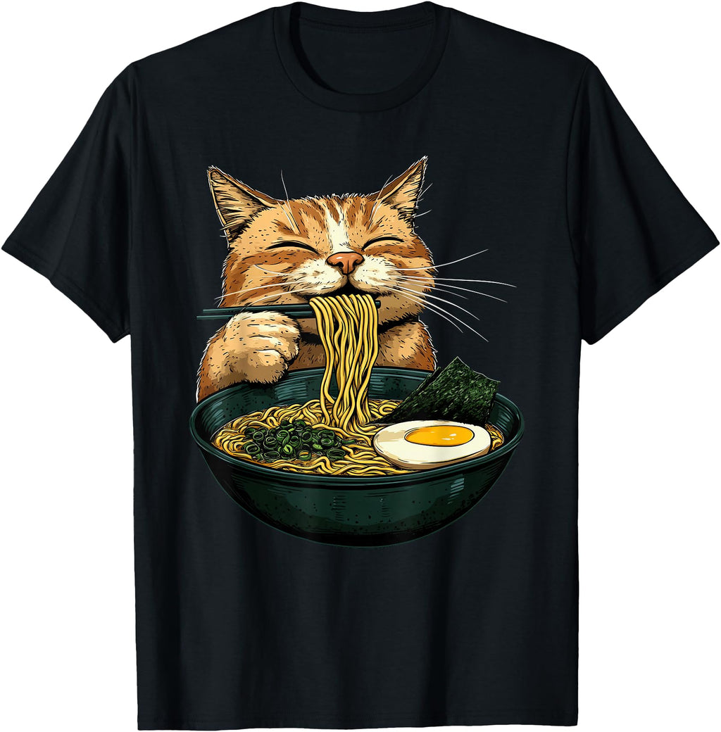 Authentic Cat Eating Ramen Japanese Sweatshirt - Minimalist Print Unisex - T-Shirt, Sweatshirt, Hoodie