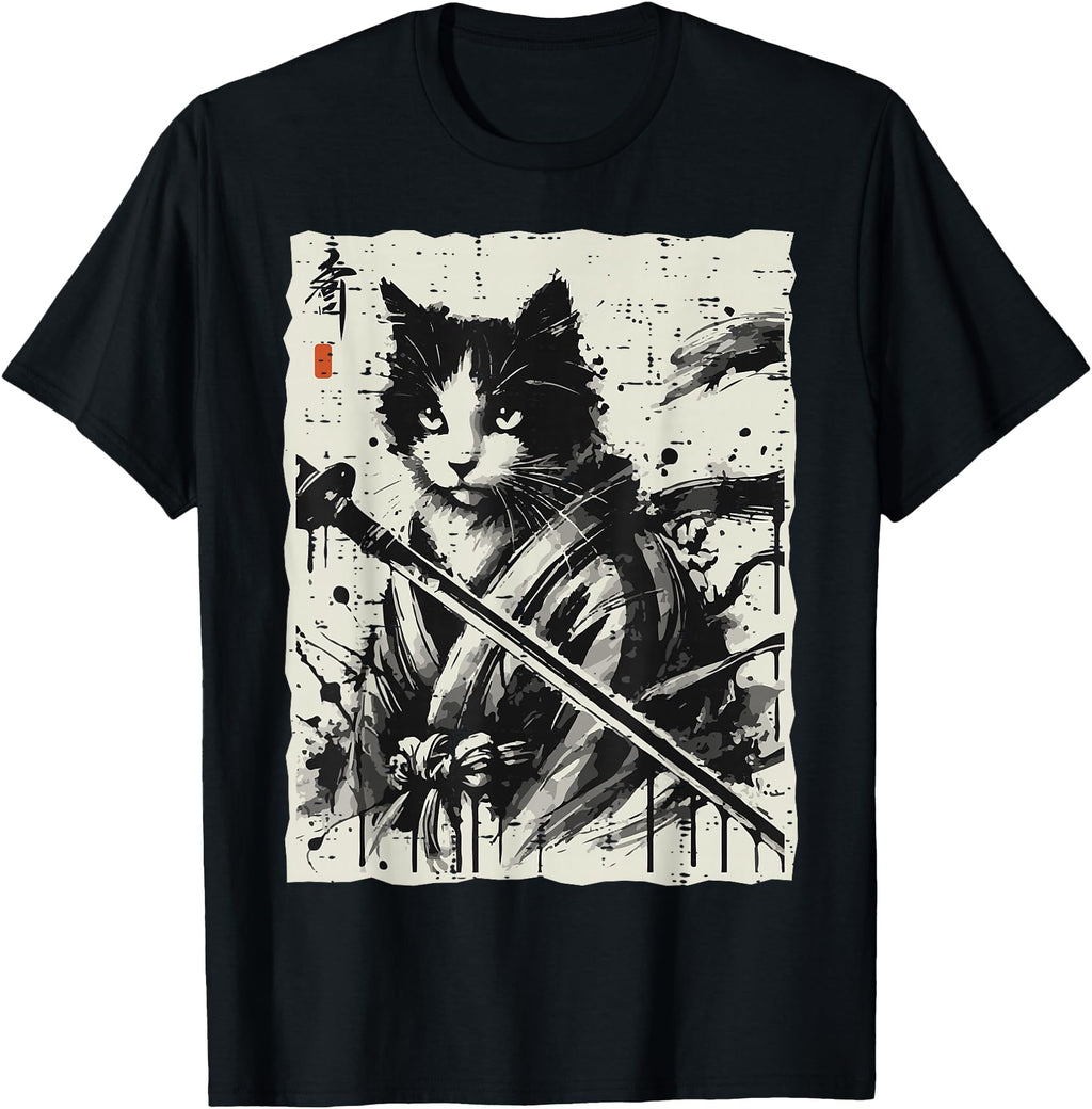 Japanese Ink Cat Warrior Katana Art Artist Hoodie - Streetwear Style Unisex - T-Shirt, Sweatshirt, Hoodie