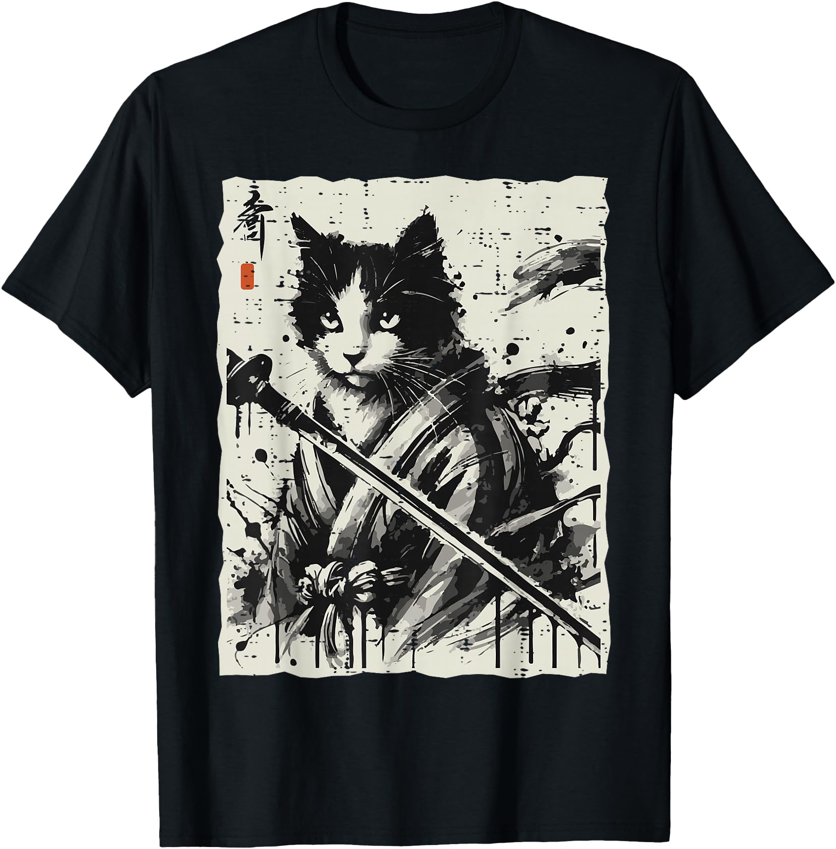 Japanese Ink Cat Warrior Katana Art Artist Hoodie - Streetwear Style Unisex - T-Shirt, Sweatshirt, Hoodie