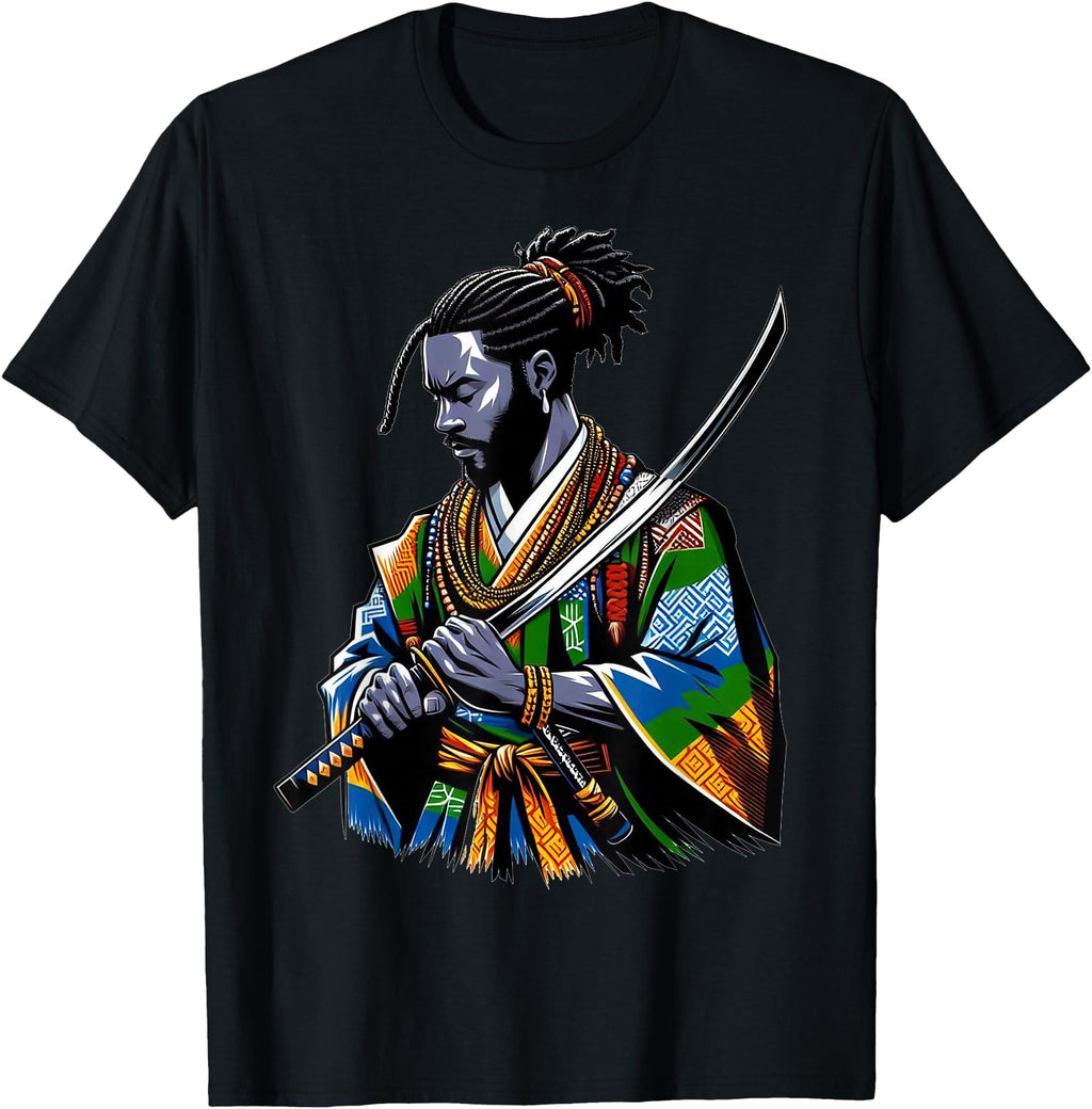 Handcrafted Afro American Samurai Anime T-Shirt - Streetwear Style Unisex - T-Shirt, Sweatshirt, Hoodie