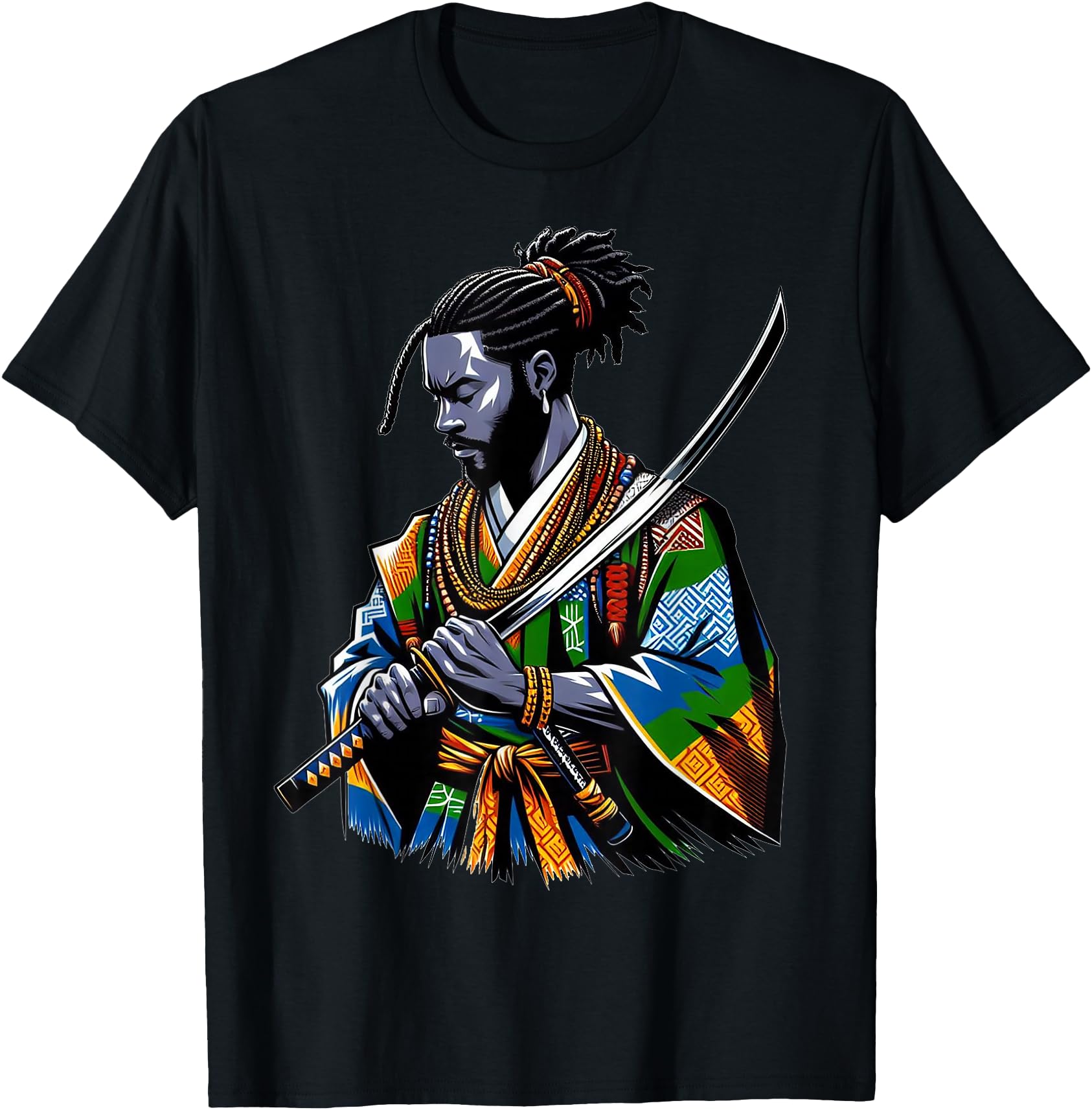 Handcrafted Afro American Samurai Anime T-Shirt - Streetwear Style Unisex - T-Shirt, Sweatshirt, Hoodie