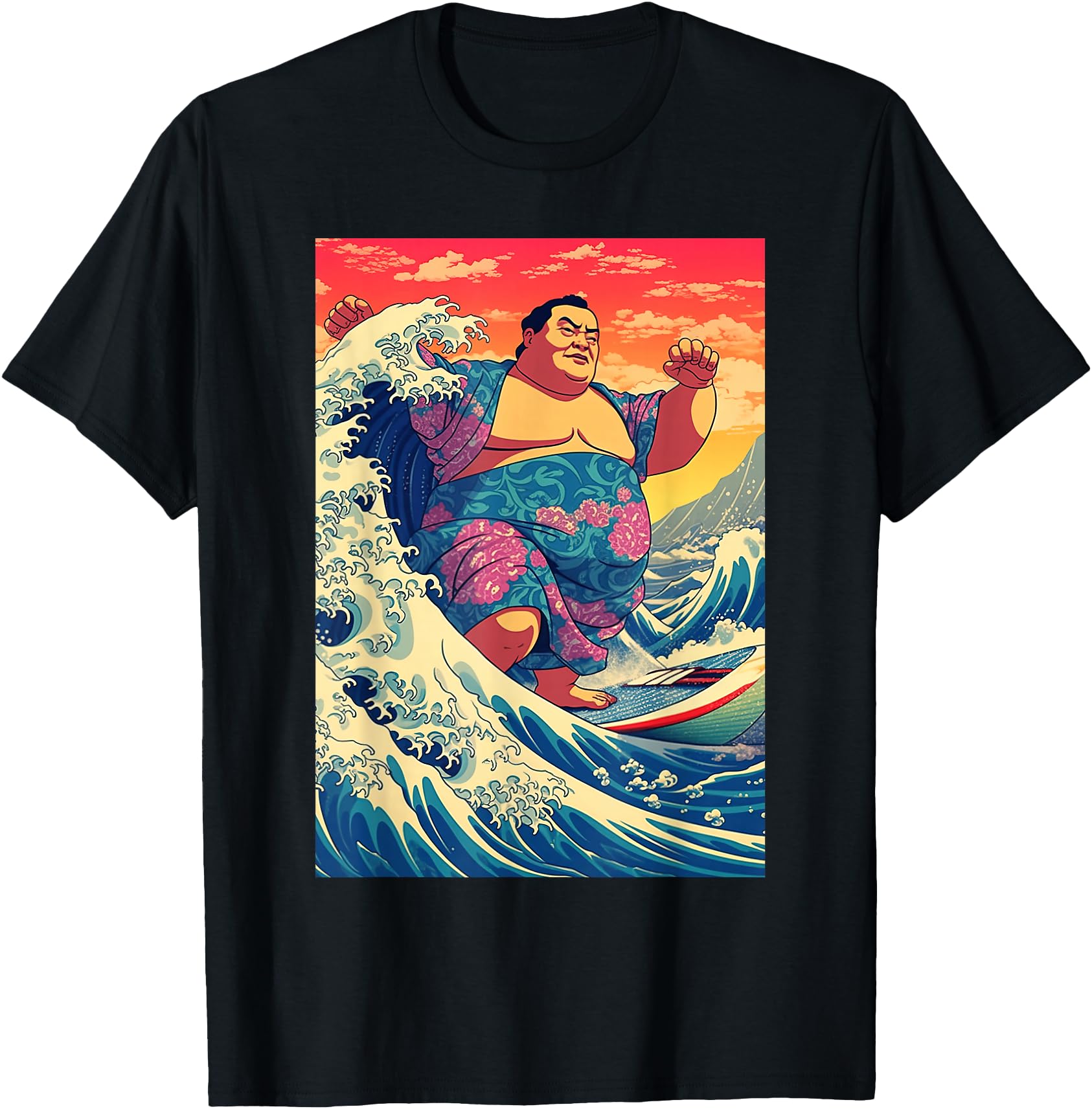 Exclusive Sumo Wrestler Surfing Kanagawa T-Shirt - Custom Art Print Unisex - T-Shirt, Sweatshirt, Hoodie