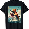 Orange Cat Biting Shark Humorous Sweatshirt - Fun Novelty Design Unisex - T-Shirt, Sweatshirt, Hoodie