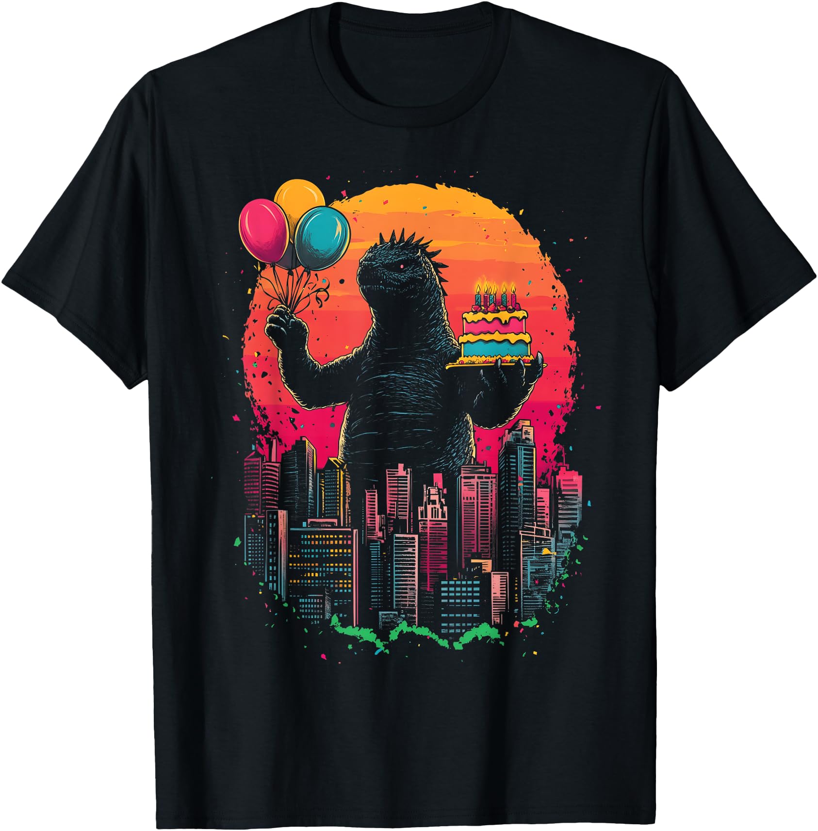 Kaiju Balloon And Cake Japanese Monster Hoodie - Trendy Graphic for Adults - T-Shirt, Sweatshirt, Hoodie