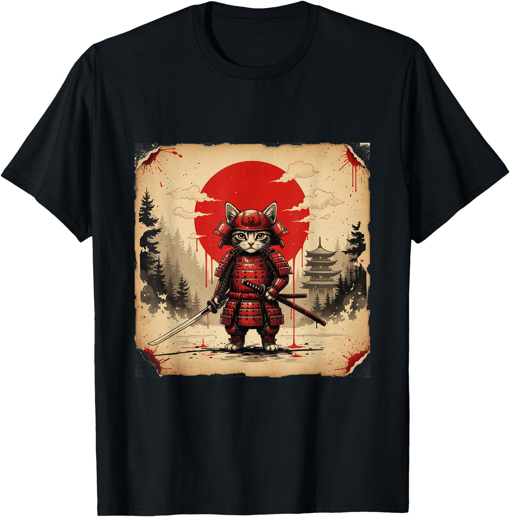Samurai Cat Warrior Japanese T-Shirt - Casual Everyday Wear for Adults - T-Shirt, Sweatshirt, Hoodie