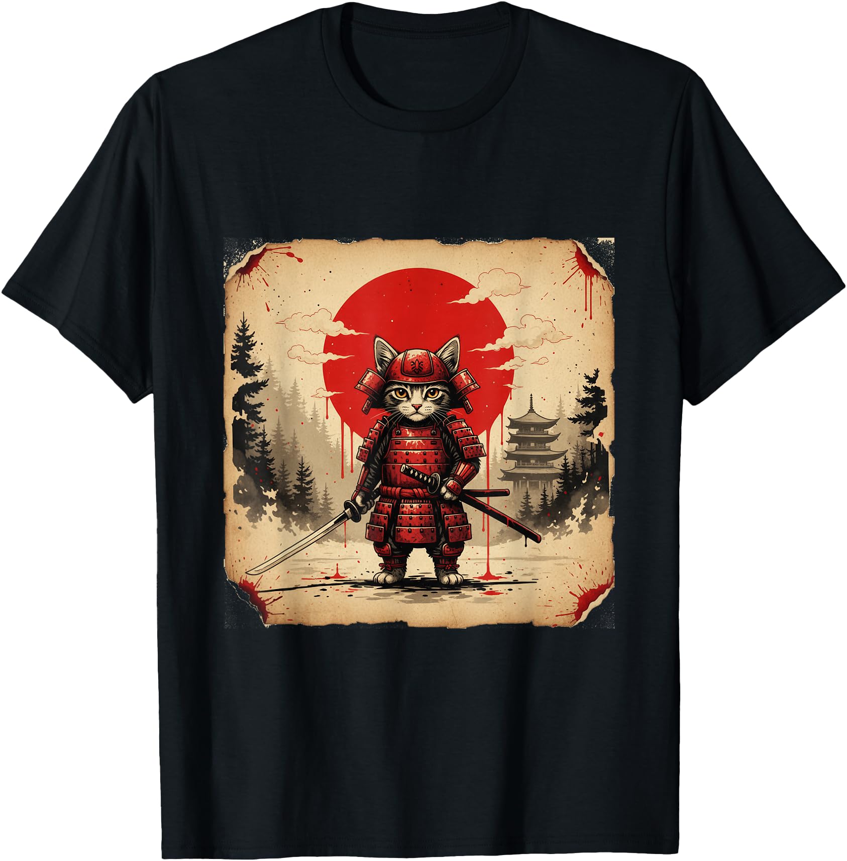 Samurai Cat Warrior Japanese T-Shirt - Casual Everyday Wear for Adults - T-Shirt, Sweatshirt, Hoodie