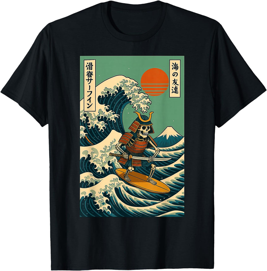 Original Skeleton Samurai Surfing T-Shirt - Custom Art Print Men Women - T-Shirt, Sweatshirt, Hoodie