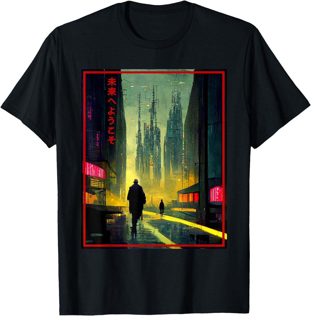 Authentic Walks Cyberpunk City Japanese Hoodie - Unique Graphic Men Women - T-Shirt, Sweatshirt, Hoodie
