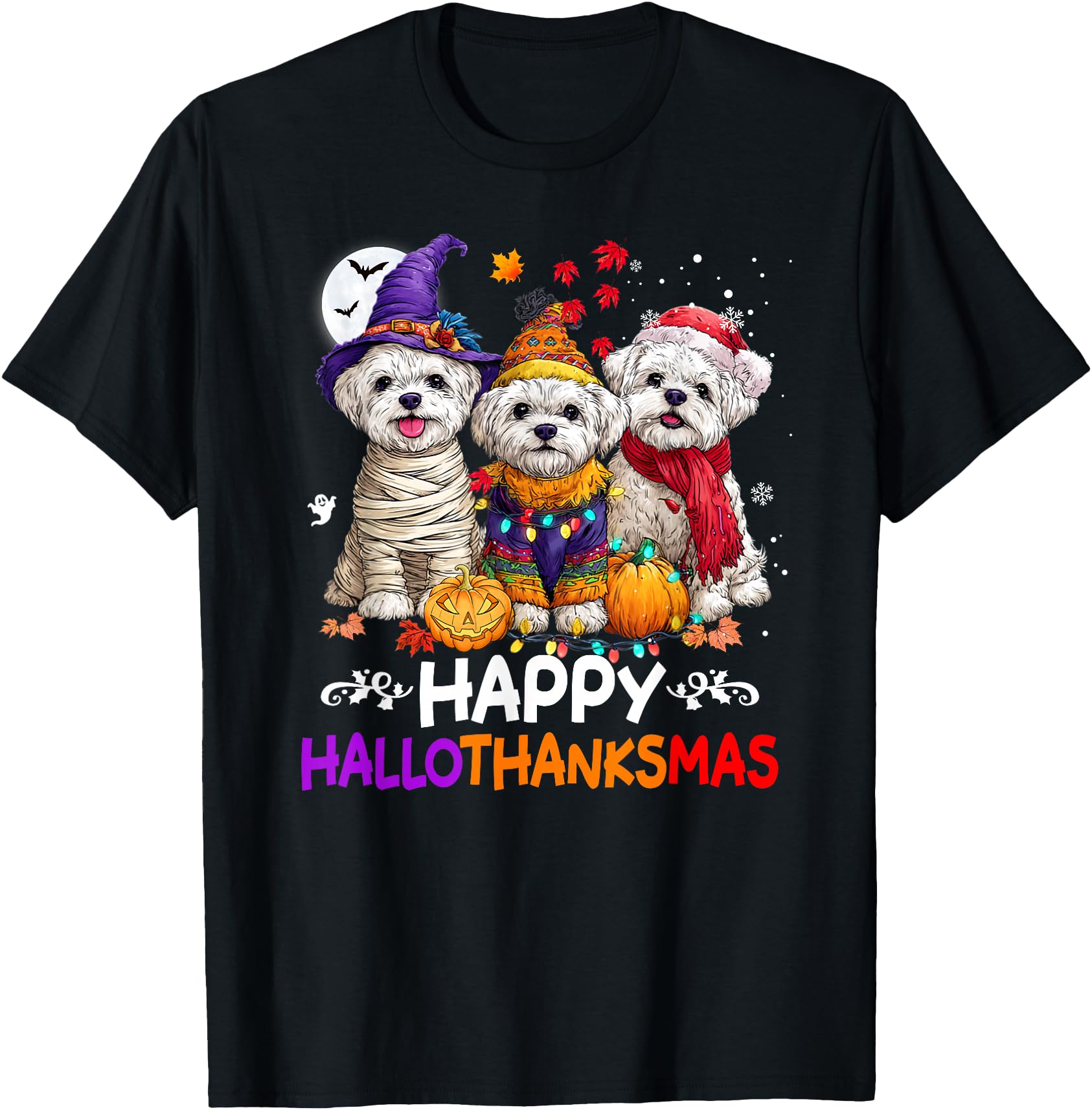 Handcrafted Maltese Dog Hallothanksmas T-Shirt - Novelty Apparel Men Women - T-Shirt, Sweatshirt, Hoodie