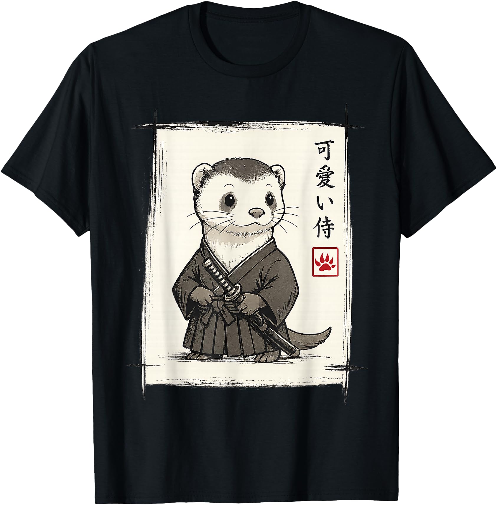 Handcrafted Samurai Ferret Japanese Art Hoodie - Minimalist Print Unisex - T-Shirt, Sweatshirt, Hoodie