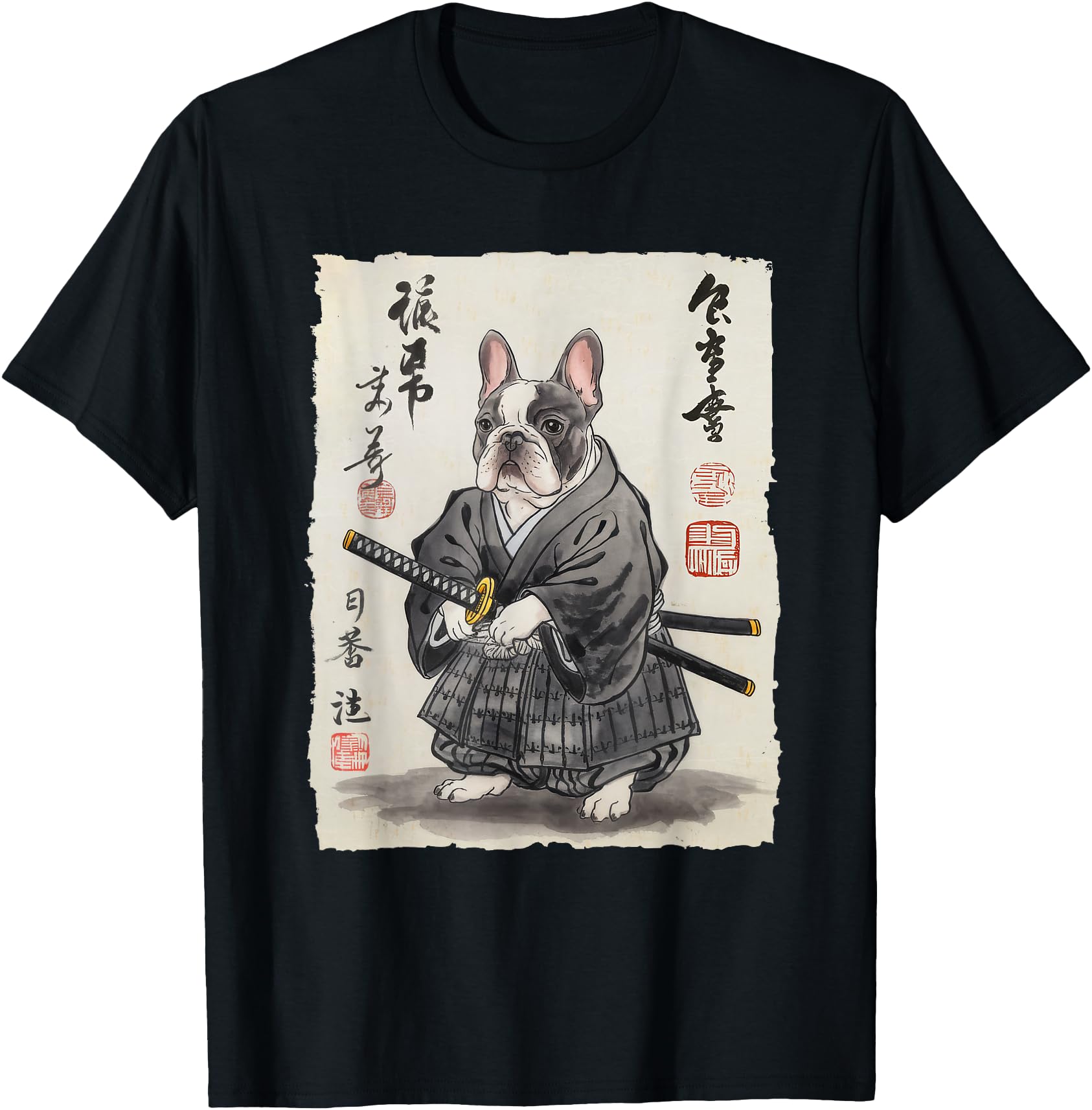 French Bulldog Samurai Japanese Ink Hoodie - Casual Everyday Wear Unisex - T-Shirt, Sweatshirt, Hoodie