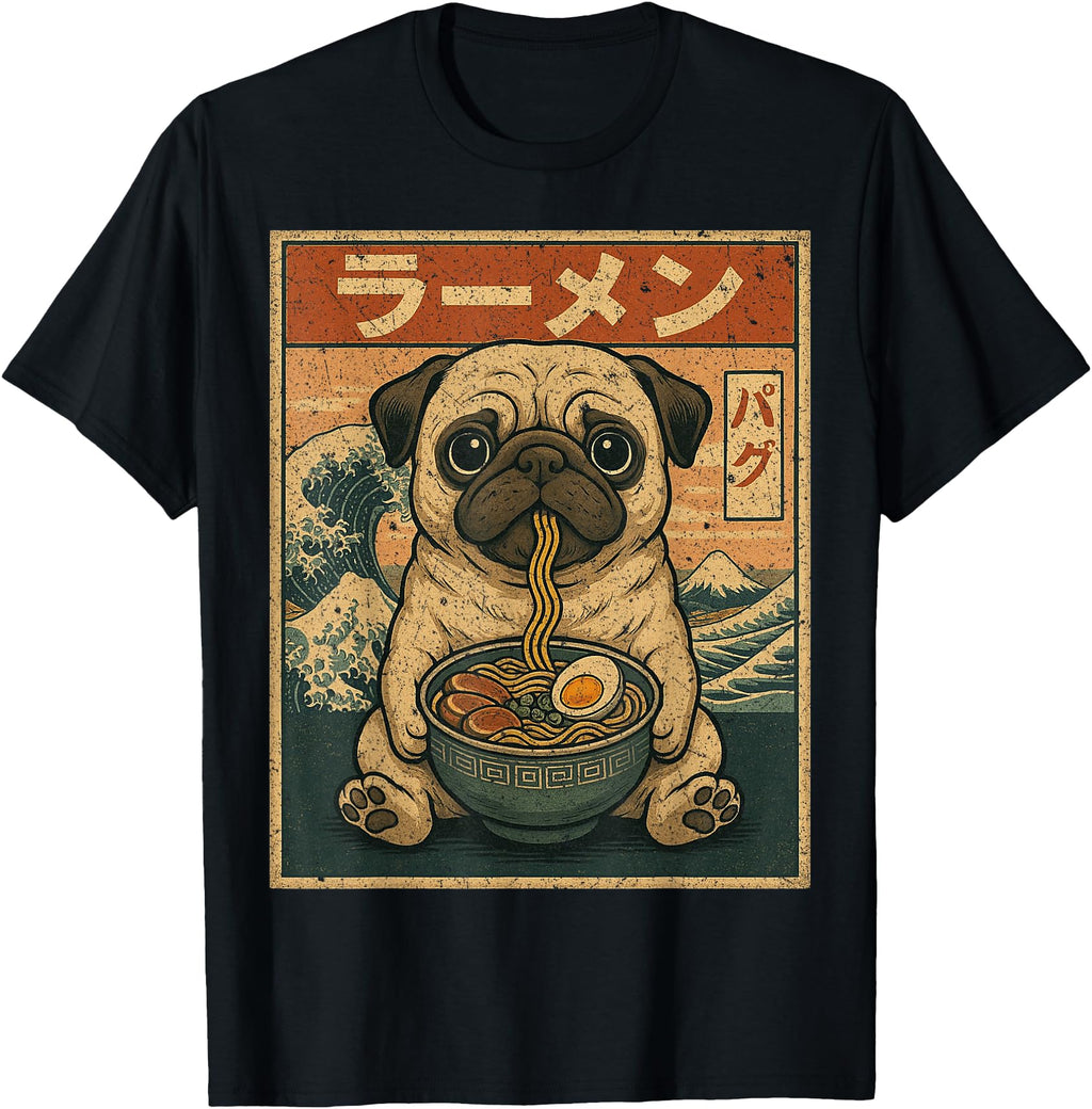 Kawaii Ramen Pug Japanese Noodles Hoodie - Aesthetic Graphic for Adults - T-Shirt, Sweatshirt, Hoodie