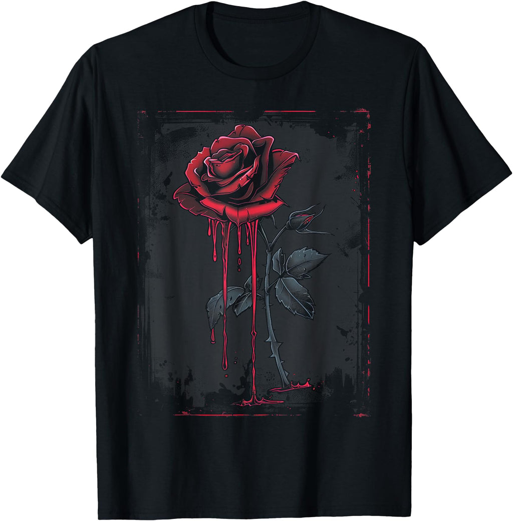 Authentic Anime Goth Withered Rose Blood T-Shirt - Trendy Graphic Unisex - T-Shirt, Sweatshirt, Hoodie