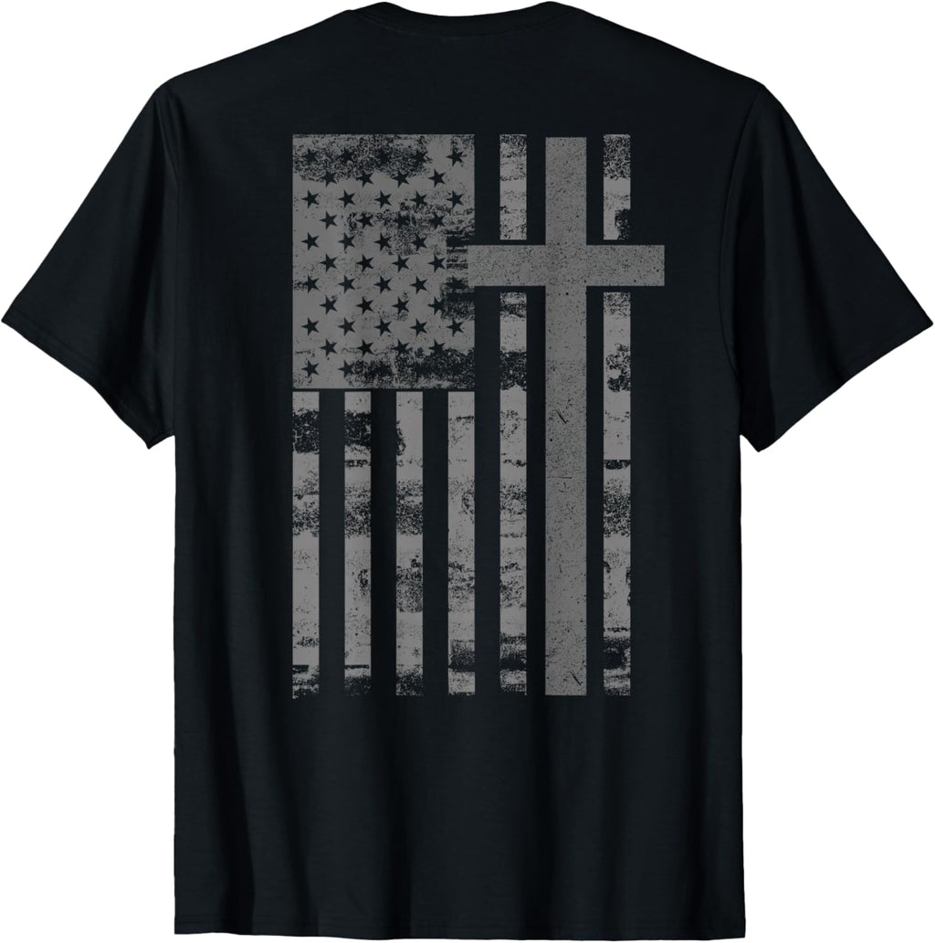 (Art on Back) American Flag Christian Faith Cross - Adult & Kids T-Shirts, Sweatshirts & Hoodies apparel design preview 1