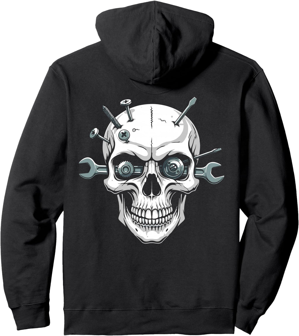 Mechanic Skull Wrench Mechanic Back Hoodie - Minimalist Print Unisex - T-Shirt, Sweatshirt, Hoodie