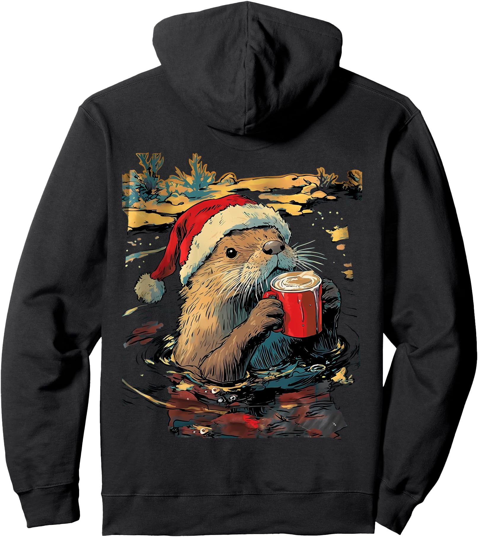 Handcrafted Otter Drinks Coffee Art T-Shirt - Casual Everyday Wear Unisex - T-Shirt, Sweatshirt, Hoodie