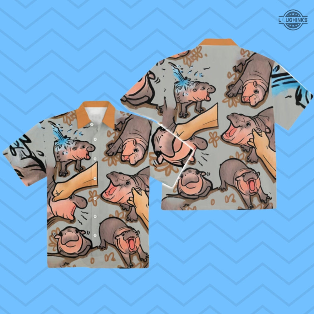 Baby Hippo Moo Deng Hawaiian And Shorts NEW - Adult & Kids T-Shirts, Sweatshirts & Hoodies apparel design preview 1