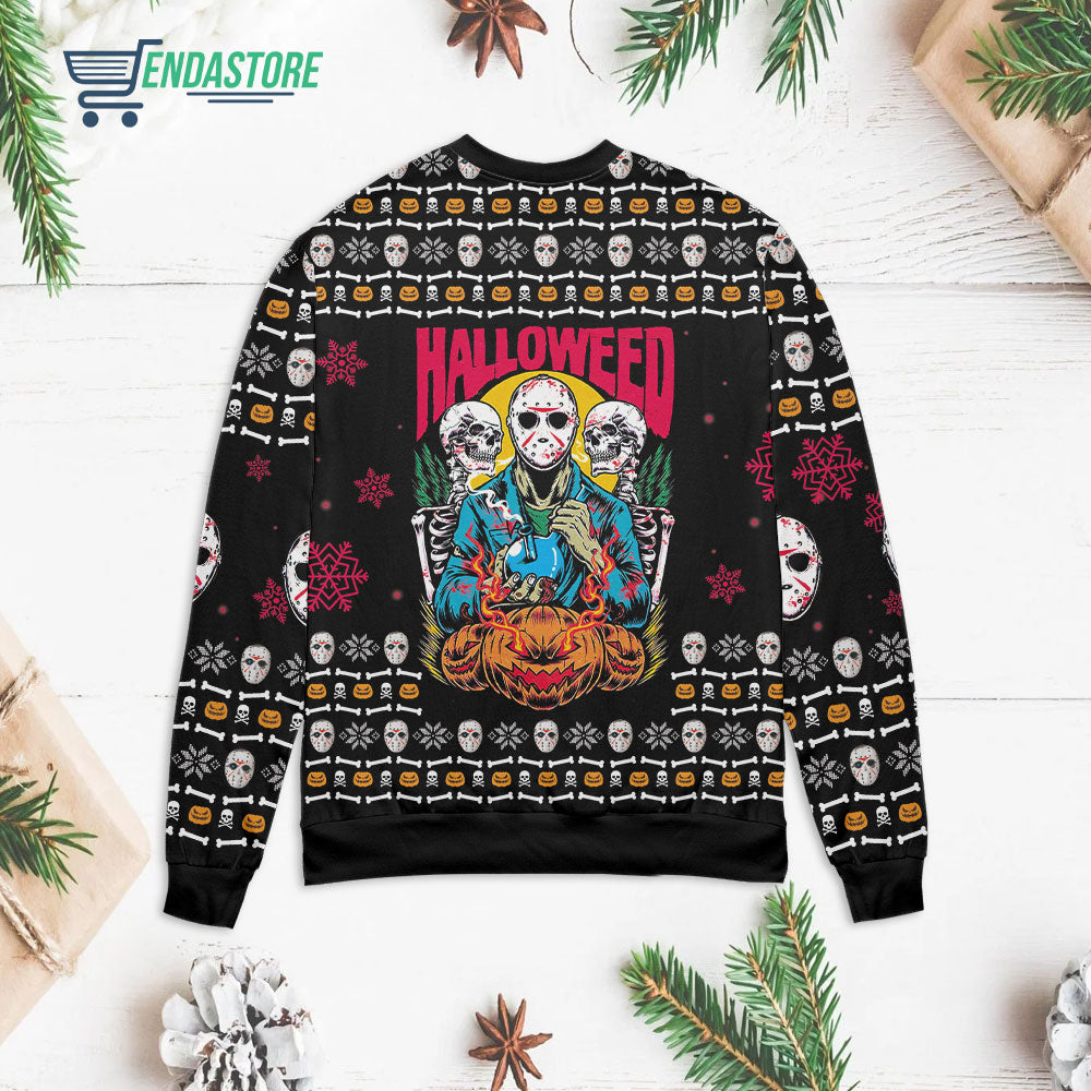 Jason, skeleton and pumpkin halloween 3D Christmas Sweater - Holiday Gift product image 2