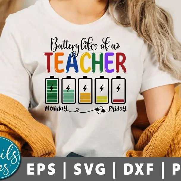Back School Battery Life Teacher Classroom - Adult & Kids T-Shirts, Sweatshirts & Hoodies apparel design preview 1